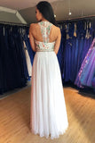 Unique A Line Colorful Beads Chiffon White Formal Dresses, Prom Evening Dresses STK15539