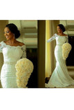 2024 Boat Neck 3/4 Length Sleeves Wedding Dresses Mermaid Tulle PCFFAG7L