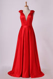 2024 Evening Dress V-Neck Bubble Shoulder A-Line Satin PZGP88M3