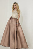 2024 A Line Scoop Satin Prom Dresses With Beads PNHXJ96T