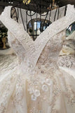 2024 Champagne Wedding Gown V Neck Royal Train Handmade Beading Lace PQNX3KNC