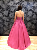 Sugar Pink V-Neck Spaghetti Straps Open Back Sleeveless Prom Dress Satin Prom Dresses