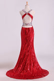 2024 Halter Prom Dresses Mermaid With Beading Sweep PY86PTYG