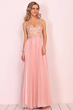 2024 A Line Spaghetti Straps Prom Dresses Chiffon With Beads PCHMT2AK