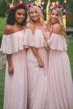 2024 Chiffon Boat Neck Bridesmaid Dresses A Line PYDHX217