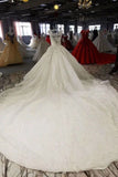 2024 Champagne Wedding Gown V Neck Royal Train Handmade Beading Lace PQNX3KNC