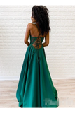 Spaghetti Straps Evening Dress Appliqued Bodice V Neck Long Prom STKPP46R37D