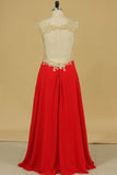 2024 A Line Prom Dresses Straps Chiffon With Applique And Beads Open P19BQKMS