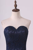 2024 Evening Dresses Sweetheart Dark Navy Lace Sweep Train P3BGHYB7