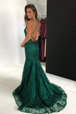 Elegant Straps V Neck Burgundy Lace Mermaid Long Evening Dresses, Prom Dresses STK15206