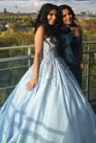 Princess Ball Gown Blue Appliques Strapless Quinceanera Dresses, Sweet 16 Dresses STK15290