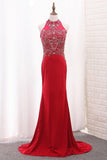 2024 Mermaid Spandex High Neck Prom Dresses With Beading PP13G3FL