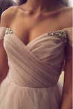 A Line Sweetheart Beaded Off the Shoulder Pink Long Prom Dresses Wedding Dress