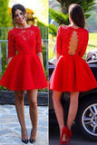 Red Cocktail Dress Sexy Long sleeve Backless Lace homecoming