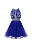 Royal Bule Tulle Short Bateau Homecoming Dresses