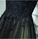 Vintage A Line Chic Long Black Lace Cap Sleeves High Neck Beads Appliques Prom Dresses