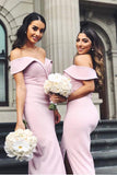 Mermaid Pink Off the Shoulder Sweetheart Prom Dresses Long Bridesmaid Dresses