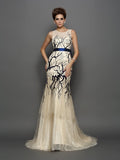 Trumpet/Mermaid Scoop Applique Sleeveless Long Tulle Dresses TPP0002873