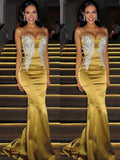 Trumpet/Mermaid Sleeveless Spaghetti Straps Sweep/Brush Train Beading Satin Dresses TPP0003085