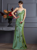 Trumpet/Mermaid Spaghetti Straps Sleeveless Beading Long Taffeta Dresses TPP0003152