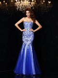 Sheath/Column Sweetheart Beading Sleeveless Long Net Dresses TPP0002891