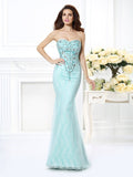 Trumpet/Mermaid Sweetheart Beading Lace Sleeveless Long Net Dresses TPP0003852