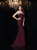 Trumpet/Mermaid High Neck Applique Sleeveless Long Elastic Woven Satin Dresses TPP0009139