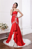 Trumpet/Mermaid Strapless Sleeveless Beading Lace Applique Long Taffeta Wedding Dresses TPP0006825