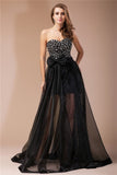 Sheath/Column Sweetheart Beading Long Sleeveless Organza Elastic Woven Satin Dresses TPP0003428