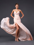 Sheath/Column Sweetheart Sleeveless Pleats Long Chiffon Dresses TPP0002516