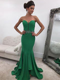 Trumpet/Mermaid Sleeveless Sweetheart Ruffles Sweep/Brush Train Satin Dresses TPP0003035