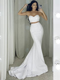 Trumpet/Mermaid Satin Ruffles Sweetheart Sleeveless Sweep/Brush Train Dresses TPP0001649