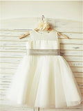 A-line/Princess Scoop Sleeveless Bowknot Tea-Length Tulle Flower Girl Dresses TPP0007690