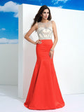 Trumpet/Mermaid Sheer Neck Beading Sleeveless Long Satin Dresses TPP0003546