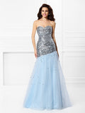 Trumpet/Mermaid Sweetheart Sequin Sleeveless Long Satin Dresses TPP0004100