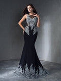 Trumpet/Mermaid Scoop Applique Sleeveless Long Chiffon Dresses TPP0001978