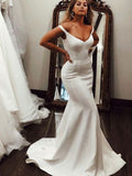 Trumpet/Mermaid V-neck Sleeveless Sweep/Brush Train Ruffles Stretch Crepe Wedding Dresses TPP0006832