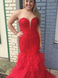 Trumpet/Mermaid Sweetheart Sleeveless Lace Sweep/Brush Train Tulle Plus Size Dresses TPP0003856