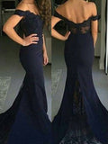 Trumpet/Mermaid Off-the-Shoulder Sleeveless Lace Sweep/Brush Train Satin Dresses TPP0001885