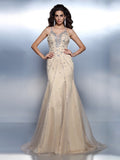 Trumpet/Mermaid Spaghetti Straps Beading Sleeveless Long Organza Dresses TPP0003036