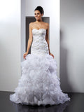 Trumpet/Mermaid Sweetheart Beading Sleeveless Long Organza Wedding Dresses TPP0006664