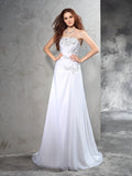 Sheath/Column Strapless Beading Sleeveless Long Chiffon Wedding Dresses TPP0006876