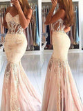 Trumpet/Mermaid Sleeveless Sweetheart Tulle Lace Sweep/Brush Train Dresses TPP0001921