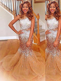 Trumpet/Mermaid Bateau Sleeveless Sequin Sweep/Brush Train Tulle Dresses TPP0002024