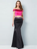 Trumpet/Mermaid Off-the-Shoulder Sleeveless Floor-Length Beading Satin Two Piece Dresses TPP0003947