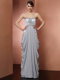 Sheath/Column Strapless Sleeveless Beading Long Chiffon Dresses TPP0002957