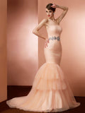 Trumpet/Mermaid Strapless Sleeveless Beading Long Net Dresses TPP0002755