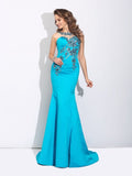 Trumpet/Mermaid Scoop Applique Sleeveless Long Satin Dresses TPP0002907