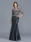 Trumpet/Mermaid Scoop 3/4 Sleeves Applique Floor-Length Taffeta Mother of the Bride Dresses TPP0007320