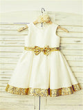 A-line/Princess Scoop Sleeveless Sequin Tea-Length Satin Flower Girl Dresses TPP0007738